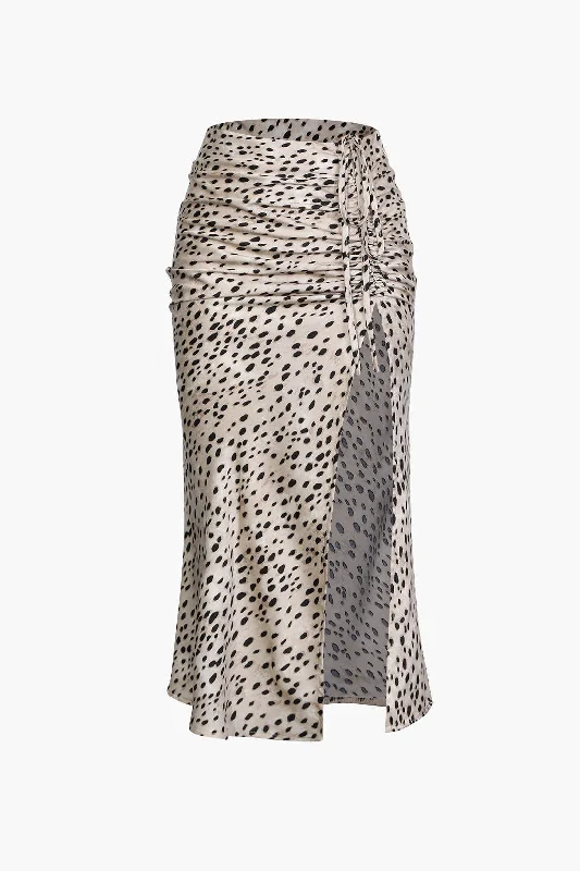 Leopard Drawstring Slit Skirt