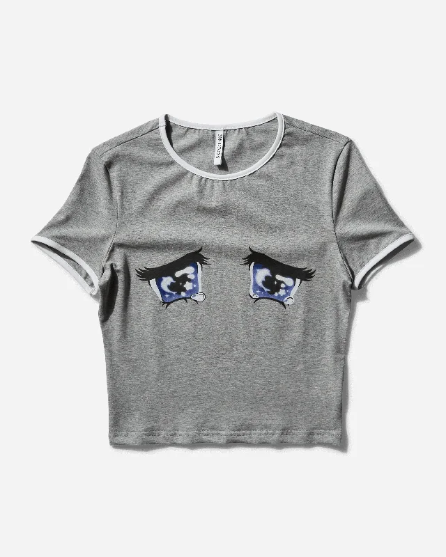 Women's "No Cry" Crying Eyes Printed T-Shirt Grey