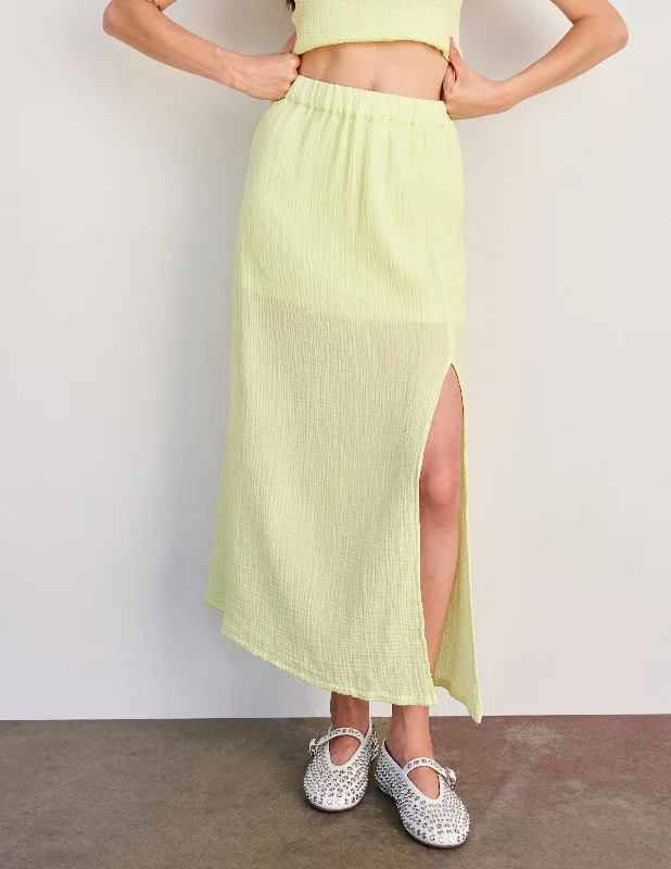 Sundry Long Skirt with Slit in Lime