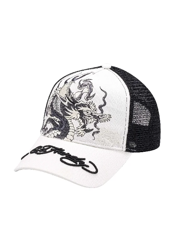 Unisex Mono Giant Dragon Twill Front Mesh Trucker - White/Black