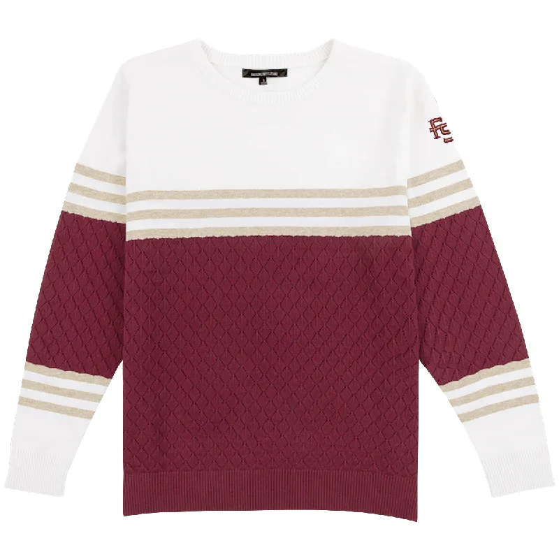 Emerson Street Women's Stacked FSU Cotton Knit Sweater - White/Garnet