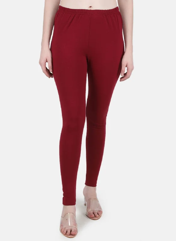 Women Maroon Solid Legging