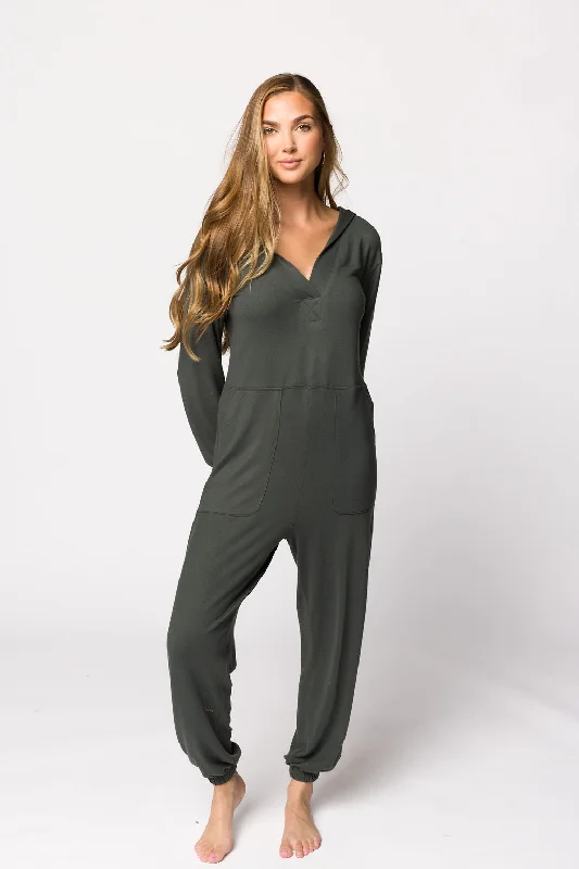 Lennon Brushed Lounge Jumpsuit with Hood in Urban Grey