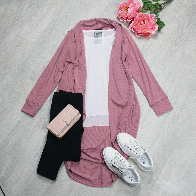 Rose - Ribbed Long Kimono Cardi