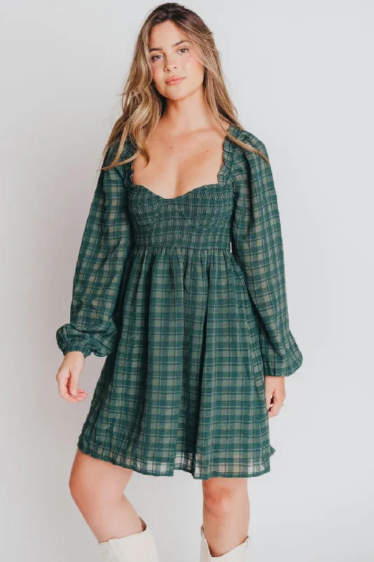 Karina Long Sleeved Babydoll Dress in Pine - Bump Friendly