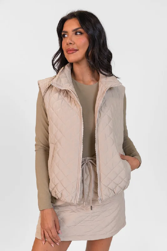 Mountainside Moment Mushroom Cropped Quilted Puffer Vest