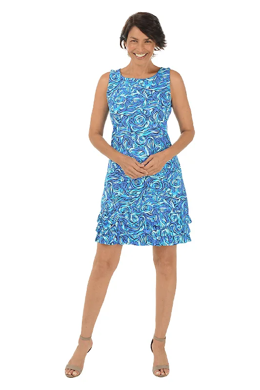 Silver Blue Roses UPF50+ Ruffle Dress