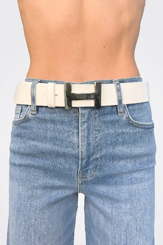 H Buckle Leather Belt - White