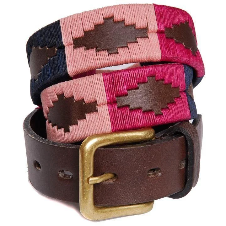 Pioneros Argentinian Gaucho Polo Leather Belt Brown - Berry Navy and pink