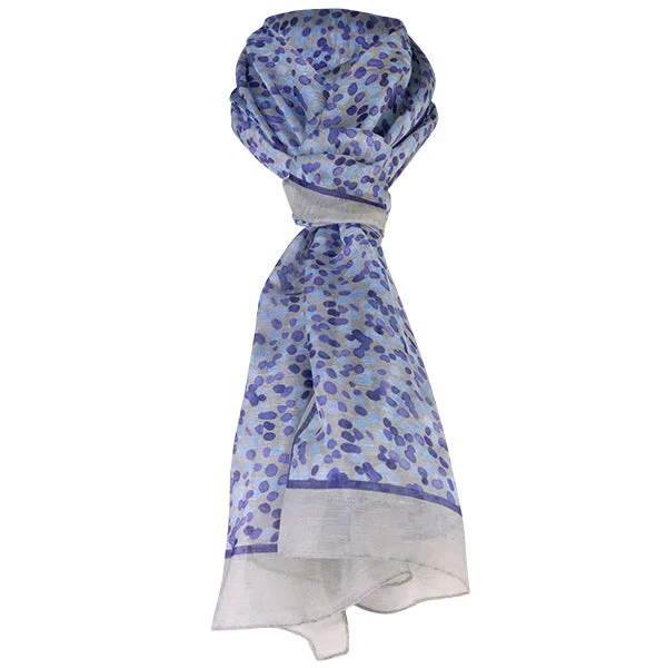 Printed Modal Linen Silk Scarf in Water Dots Purple/Grey