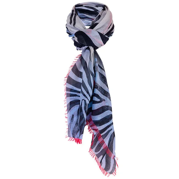 Printed Square Scarf with Fringe edge in Azul-Nero Zebra