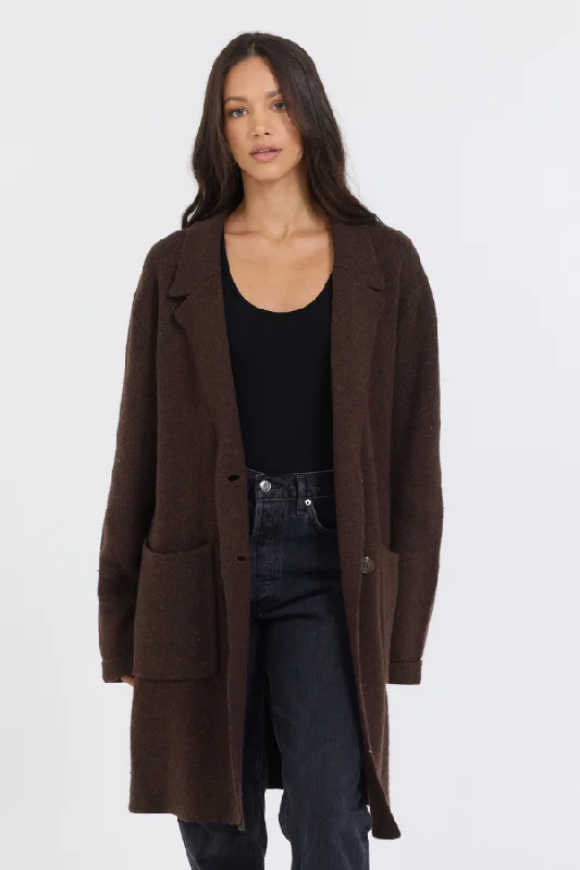 Deep Brown Sweater Mid Length Coat