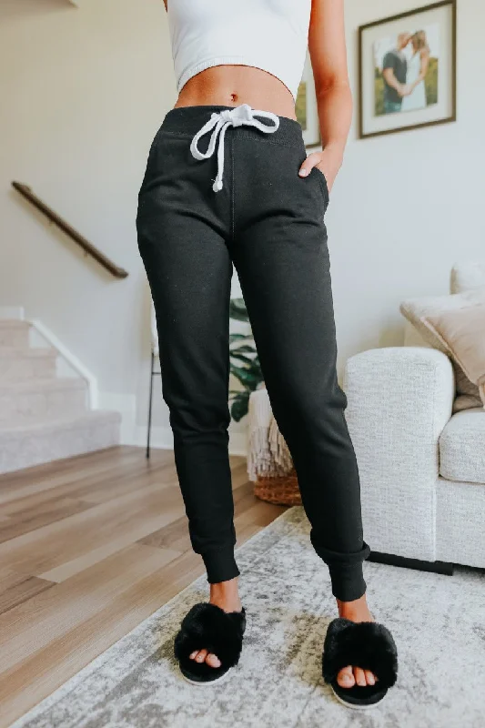 Drawstring Black Fleece Joggers