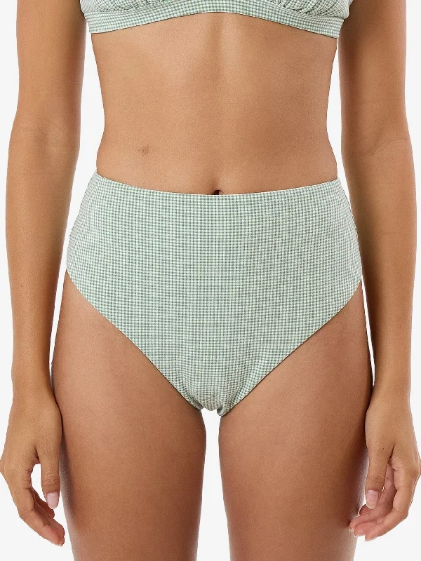 Lou Gingham High Waist Bikini Bottom - Elm Green