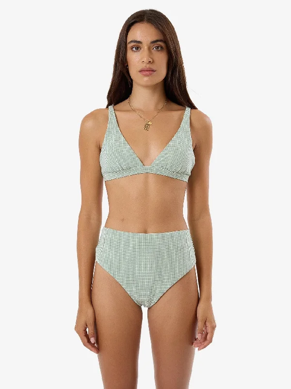 Lou Gingham Tall Triangle Bikini Top - Elm Green