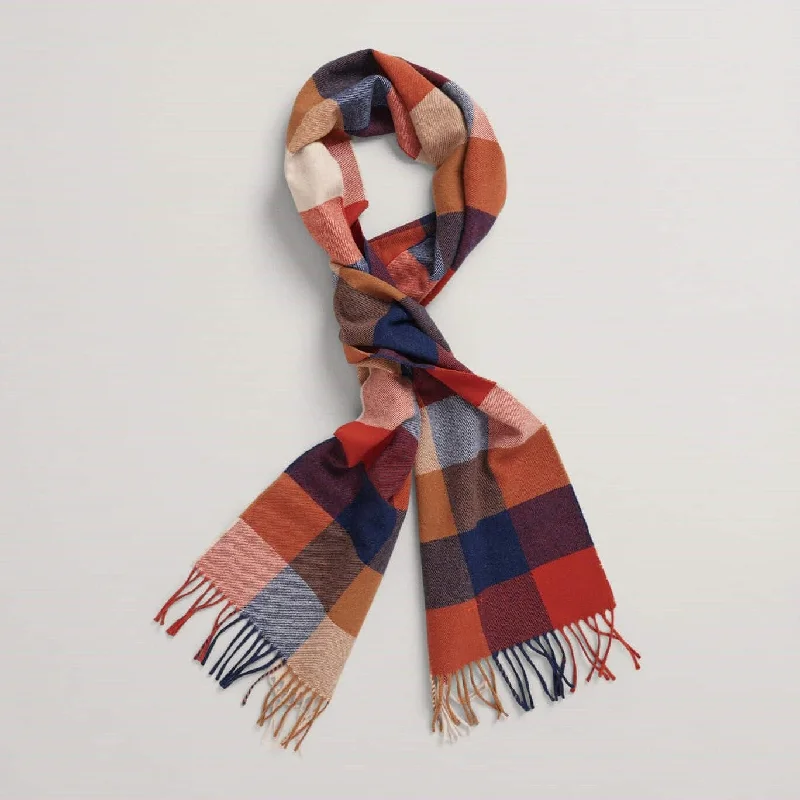 Multi Check Wool Scarf - Golden Orange