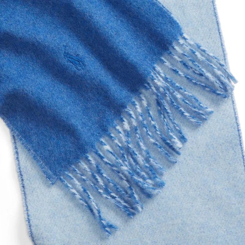 Reversible Wool Blend Scarf - Sky Blue & Light Blue