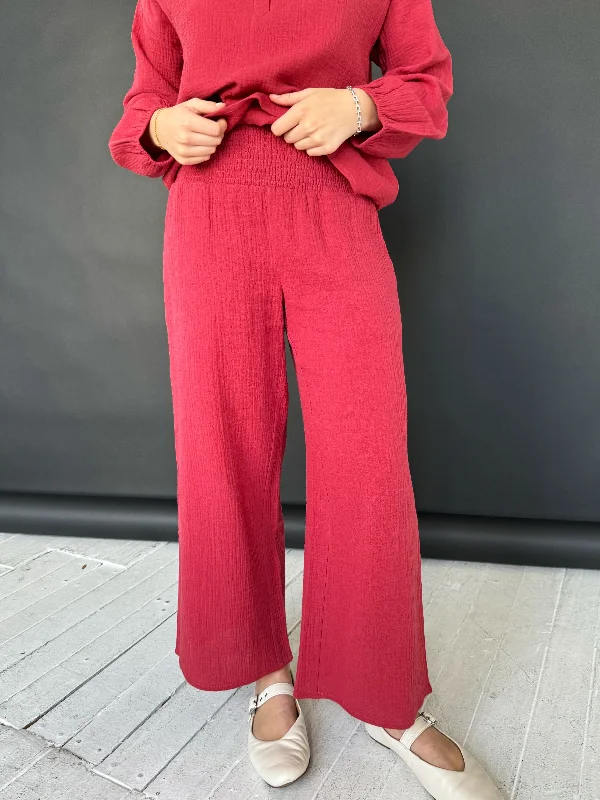 Zoe Smocked Pant - Scarlet