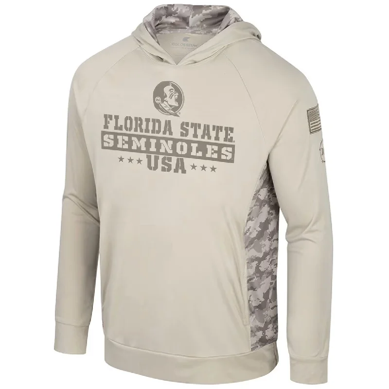 Colosseum Men's Seminole Logo/Florida State Seminoles USA Design OHT Long Sleeve Performance Hooded T-shirt - Sand/Camo