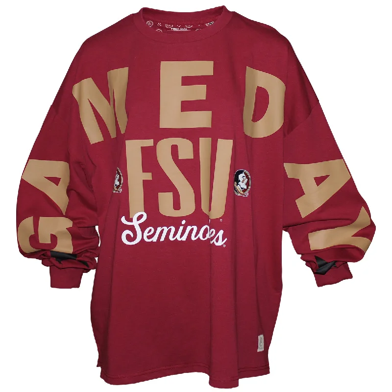 Pressbox Women's FSU Seminoles/Seminole Logo Gameday Design Oversized Long Sleeve T-shirt - Garnet